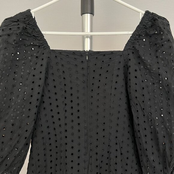 Suzy Shier Black Embroidered Eyelet Square Neck Puff Sleeve Mini Dress Sz XS - Picture 8 of 14
